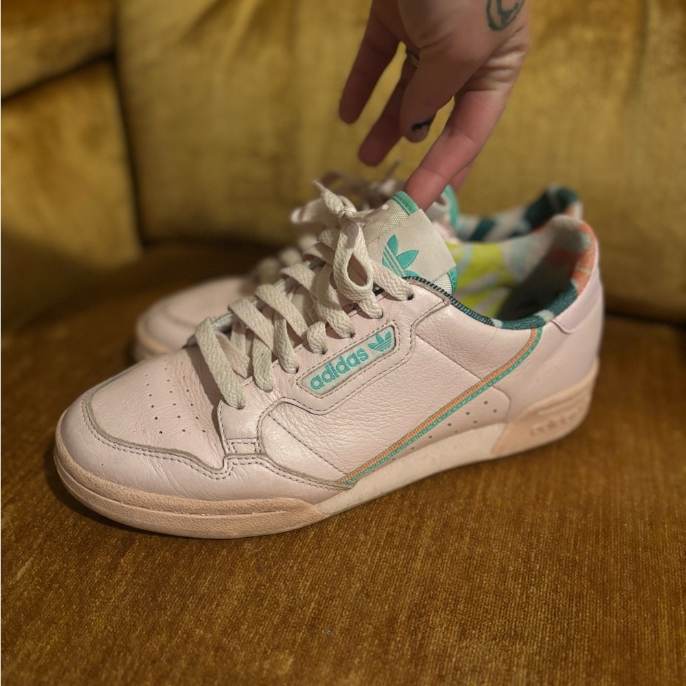 Adidas continentals Pastel Pink Sneakers with Teal Highlights